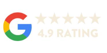 Google logo with five stars and a rating of 4.9.